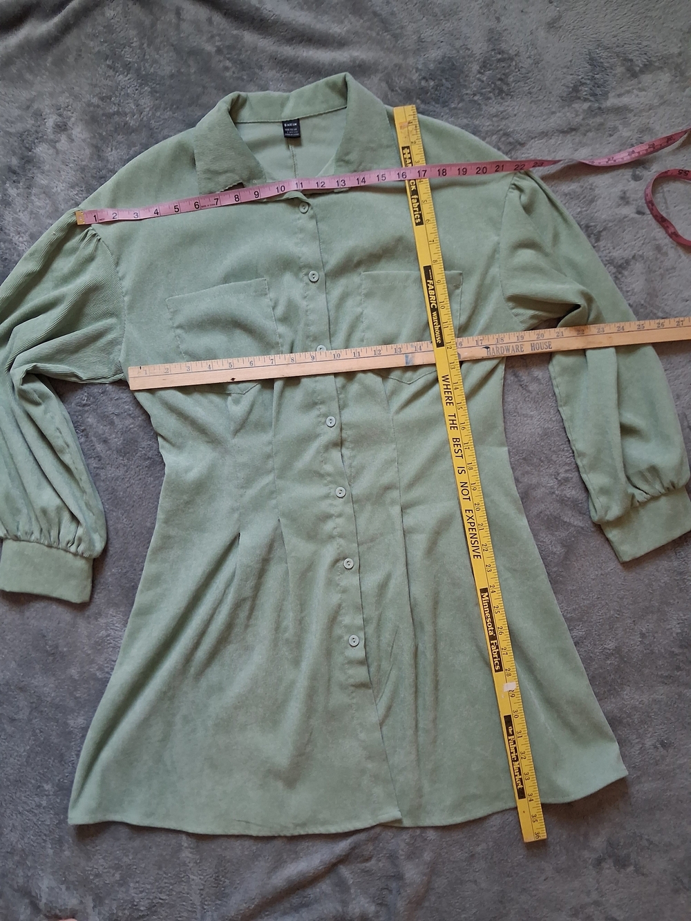 Women’s Button Front Sage Green  Shirt Dress Shacket Shein Large Soft Corduroy - Picture 2 of 6